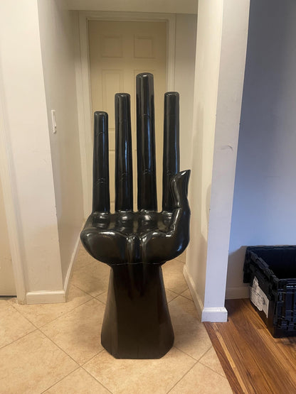 Hand-Carved Black Wood Hand Chair  Sculptural Art Seating  Functional Wooden Accent Chair  Unique Statement Furniture