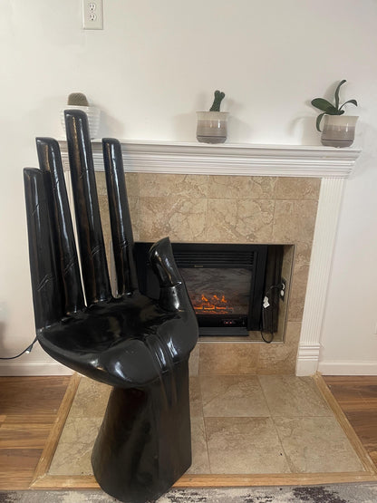 Hand-Carved Black Wood Hand Chair  Sculptural Art Seating  Functional Wooden Accent Chair  Unique Statement Furniture