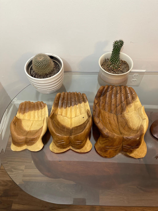 Carved Wooden Hands Bowl: Spiritual Home Decor, Gratitude Dish