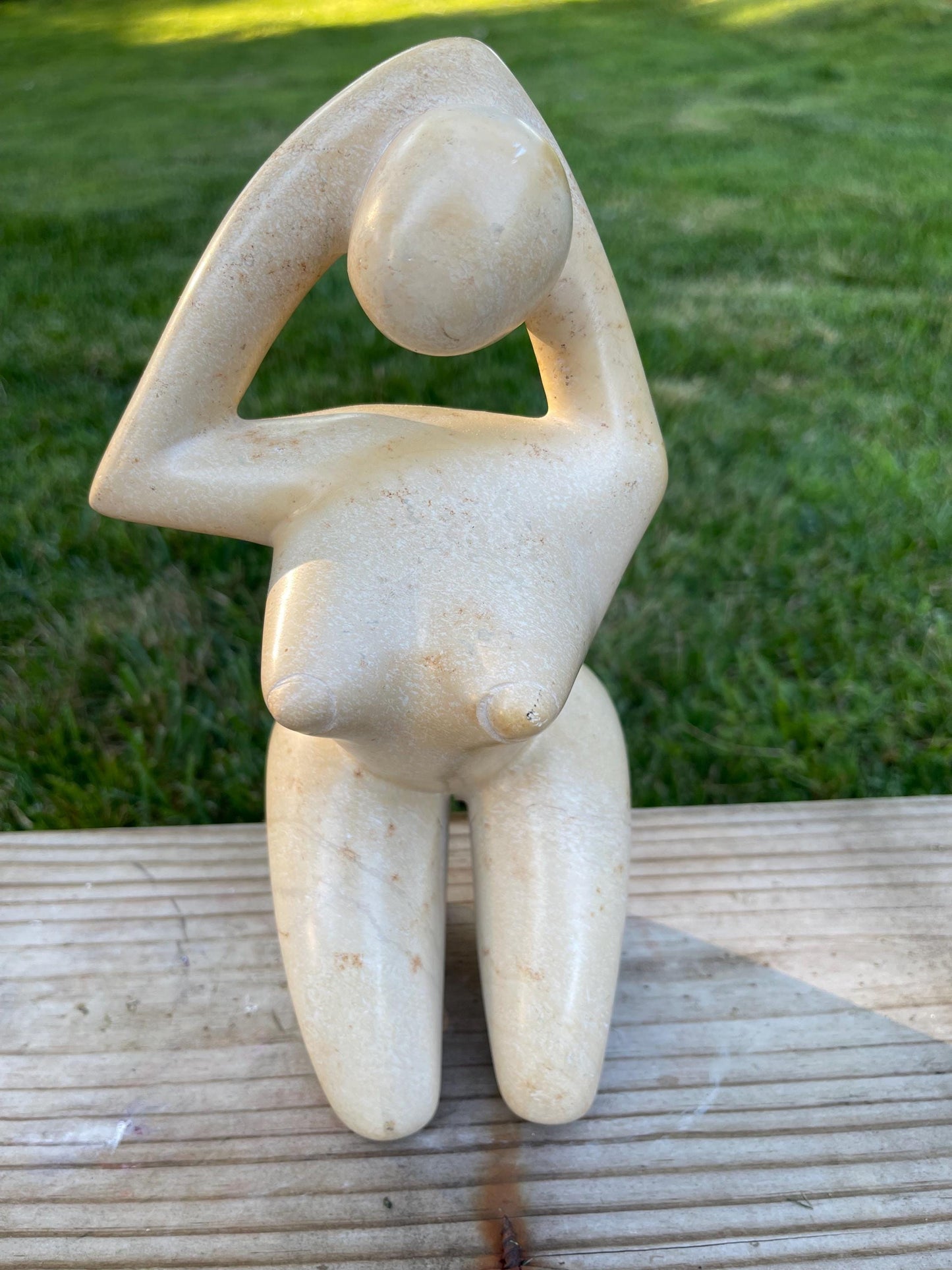 Hand-Carved Soapstone Sculpture: Surrealist Woman Figurine