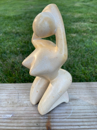 Hand-Carved Soapstone Sculpture: Surrealist Woman Figurine
