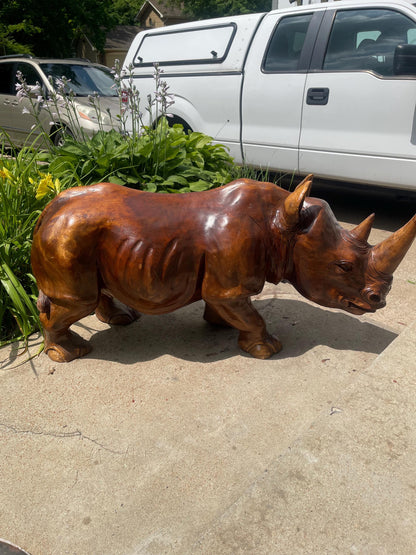 Hand-Carved Wooden Rhino Figurine – Safari Animal Decor, Rustic Wildlife Sculpture, African Art Accent, Unique Handmade Gift