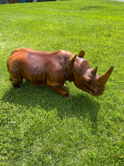 Hand-Carved Wooden Rhino Figurine – Safari Animal Decor, Rustic Wildlife Sculpture, African Art Accent, Unique Handmade Gift