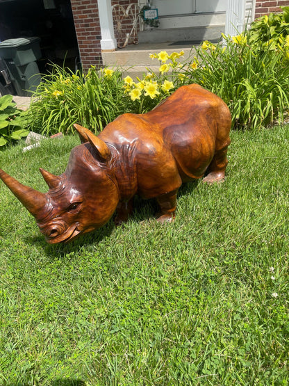 Hand-Carved Wooden Rhino Figurine – Safari Animal Decor, Rustic Wildlife Sculpture, African Art Accent, Unique Handmade Gift