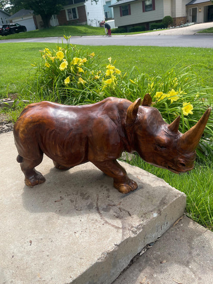 Hand-Carved Wooden Rhino Figurine – Safari Animal Decor, Rustic Wildlife Sculpture, African Art Accent, Unique Handmade Gift