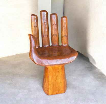 Hand-Carved Wooden Hand Chair  Sculptural Accent Furniture  Functional Art Chair  Boho Decor Statement Seating  Unique Wood Sculpture