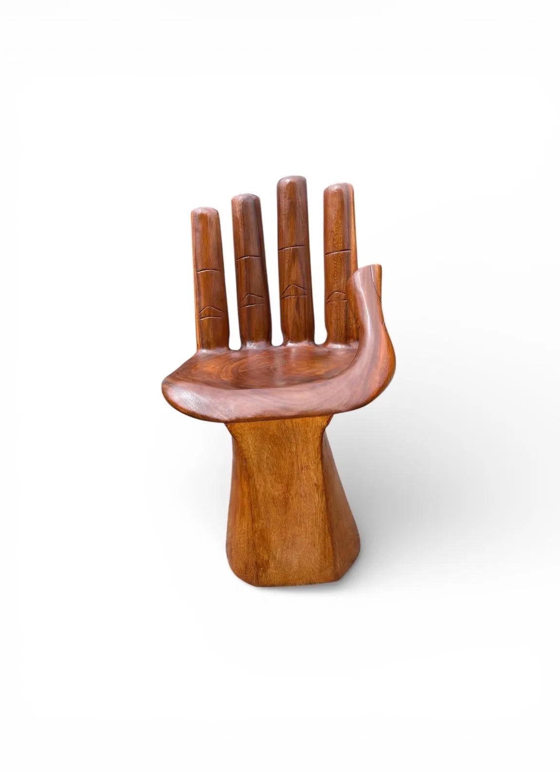 Hand‑Carved Wooden Hand Chair  Rustic Boho Accent Furniture, Buddha‑Inspired Sculptural Décor, Handmade Statement Chair