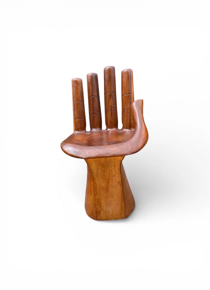 Hand‑Carved Wooden Hand Chair  Rustic Boho Accent Furniture, Buddha‑Inspired Sculptural Décor, Handmade Statement Chair