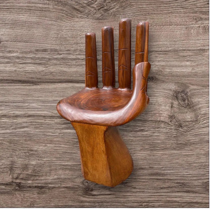 Hand‑Carved Wooden Hand Chair  Rustic Boho Accent Furniture, Buddha‑Inspired Sculptural Décor, Handmade Statement Chair