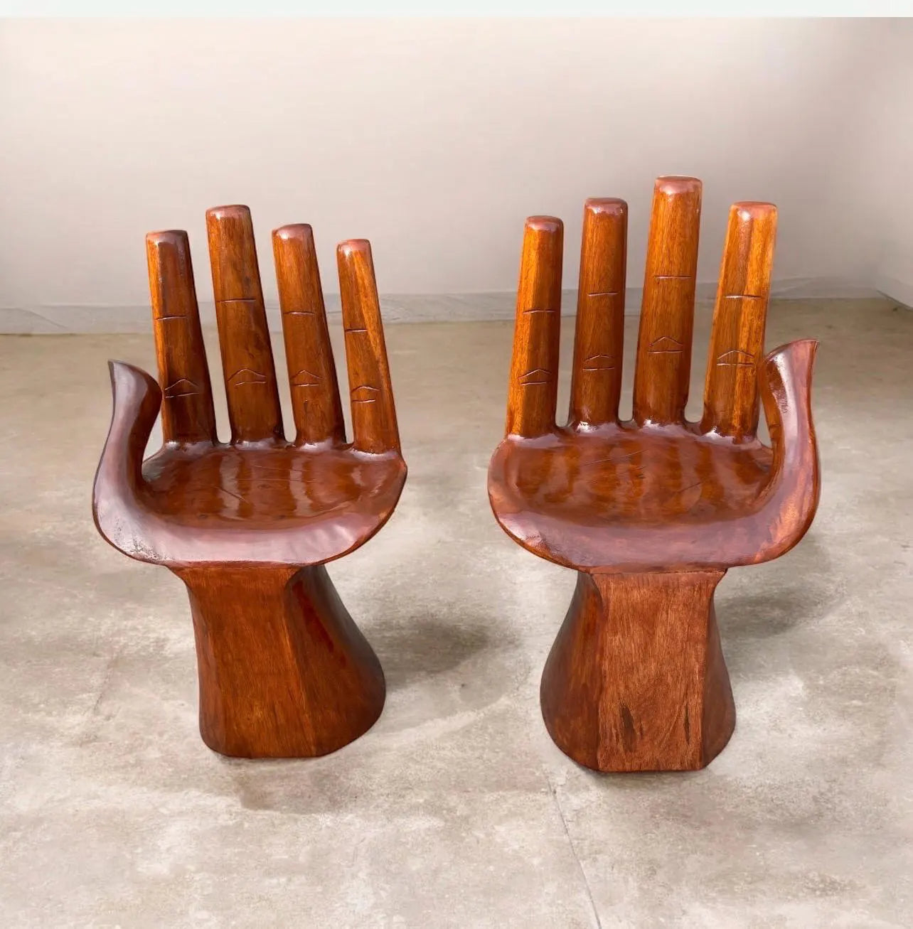 Hand‑Carved Wooden Hand Chair  Rustic Boho Accent Furniture, Buddha‑Inspired Sculptural Décor, Handmade Statement Chair