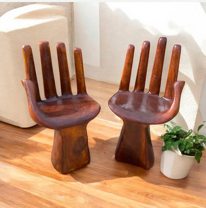 Hand‑Carved Wooden Hand Chair  Rustic Boho Accent Furniture, Buddha‑Inspired Sculptural Décor, Handmade Statement Chair