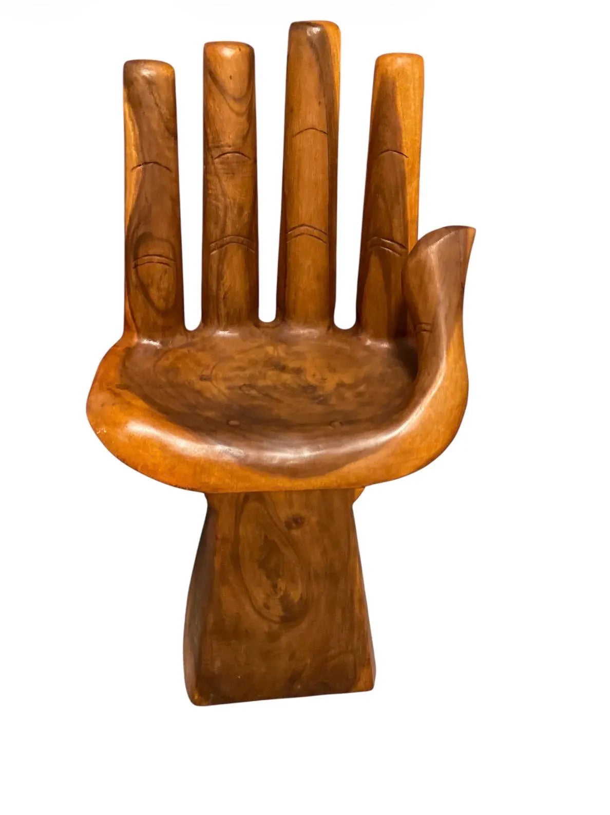 Hand‑Carved Wooden Hand Chair  Rustic Boho Accent Furniture, Buddha‑Inspired Sculptural Décor, Handmade Statement Chair