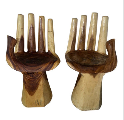 Hand-Carved Wooden Hand Chair - Sculptural Accent Seat