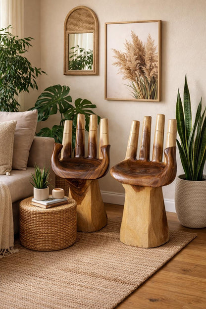 Hand-Carved Wooden Hand Chair - Sculptural Accent Seat