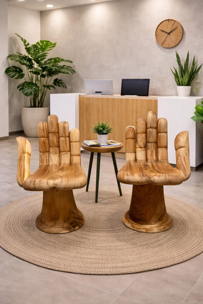 Hand-Carved Natural Wooden Hand Chair – Sculptural Accent Seat, Handmade Artistic Furniture, Unique Statement Décor