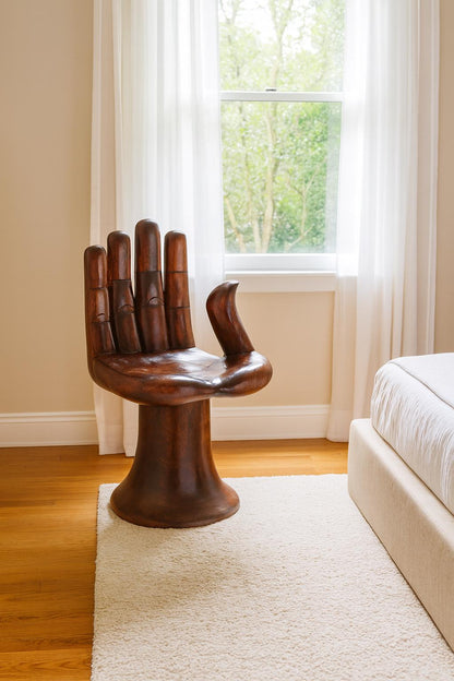 Hand-Carved Wooden Hand Chair: Pedro Friedeberg Style, Meditative Decor