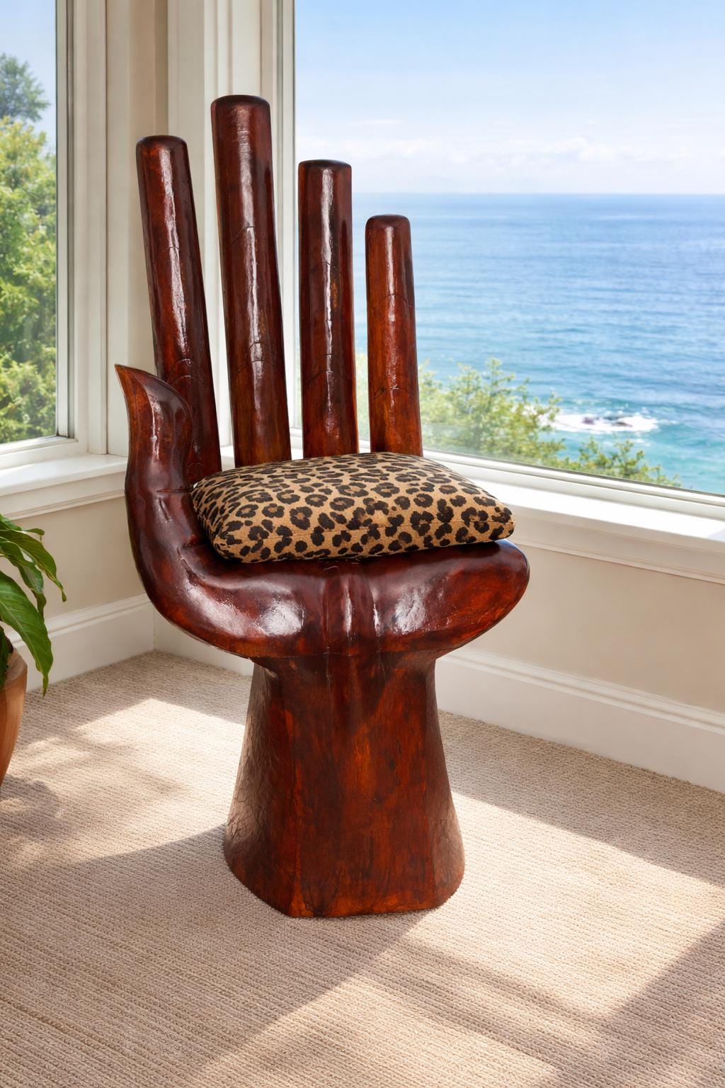 Hand Carved Wooden Hand Chair | Large Sculptural Accent Chair | Artisan Statement Furniture | One of a Kind Wood Chair