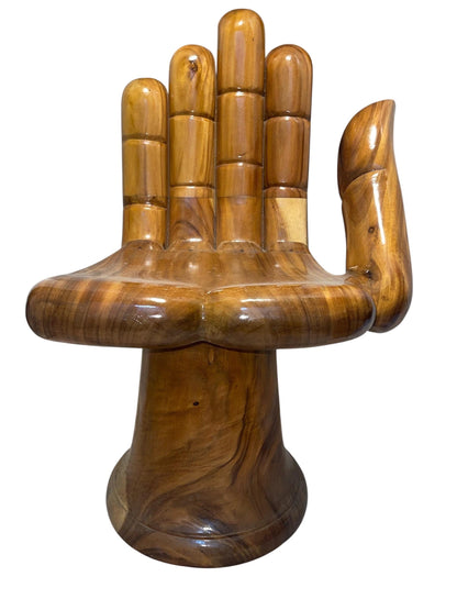 Hand-Carved Wooden Hand Chair – Sculptural Accent Seat, Handmade Artistic Furniture, Unique Statement Décor