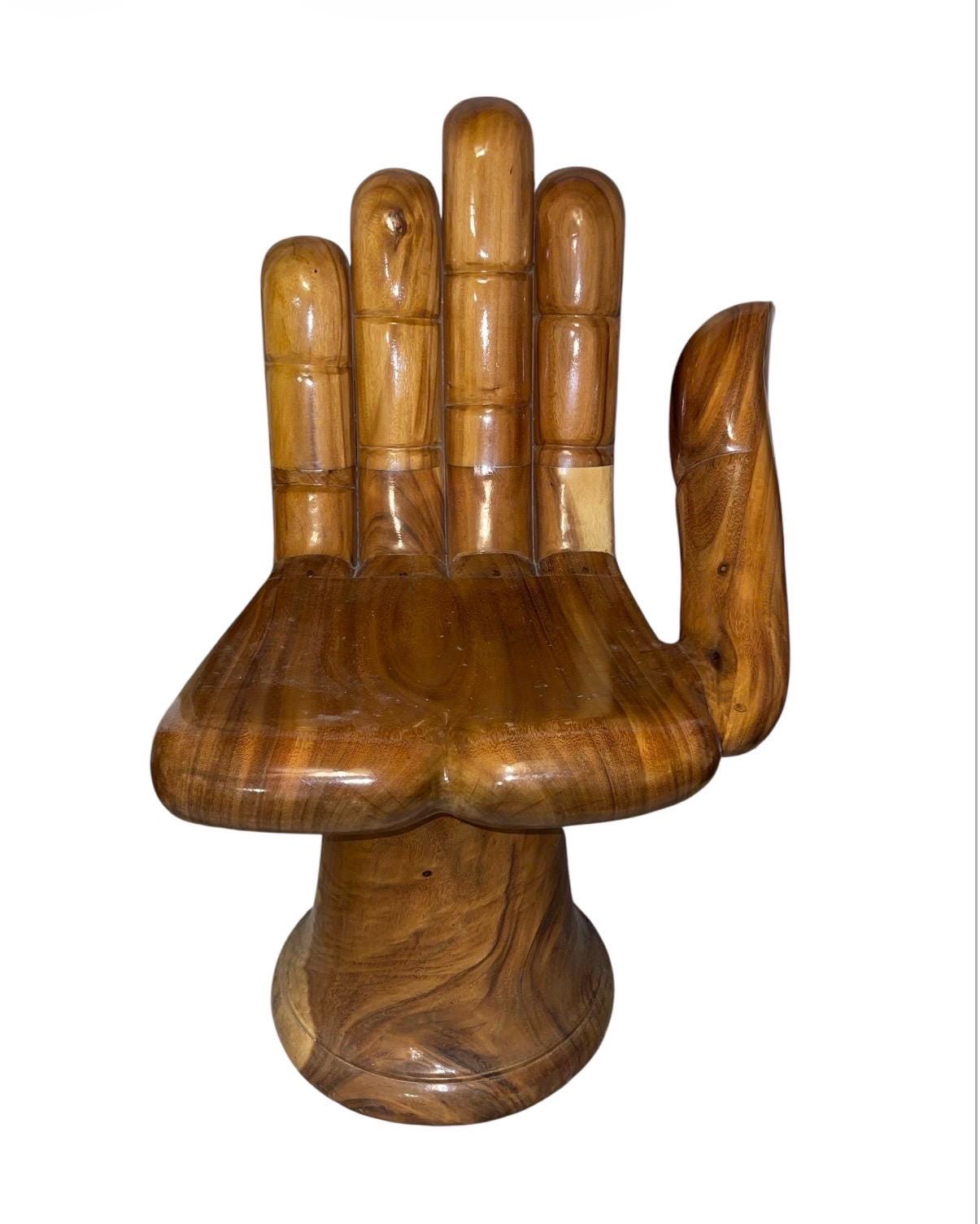 Hand-Carved Wooden Hand Chair – Sculptural Accent Seat, Handmade Artistic Furniture, Unique Statement Décor