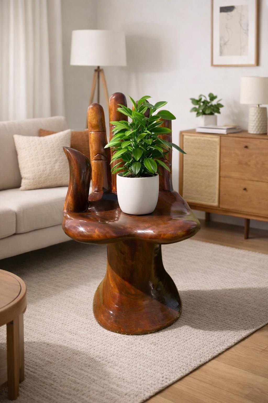 Hand-Carved Wooden Hand Chair: Pedro Friedeberg Style, Meditative Decor