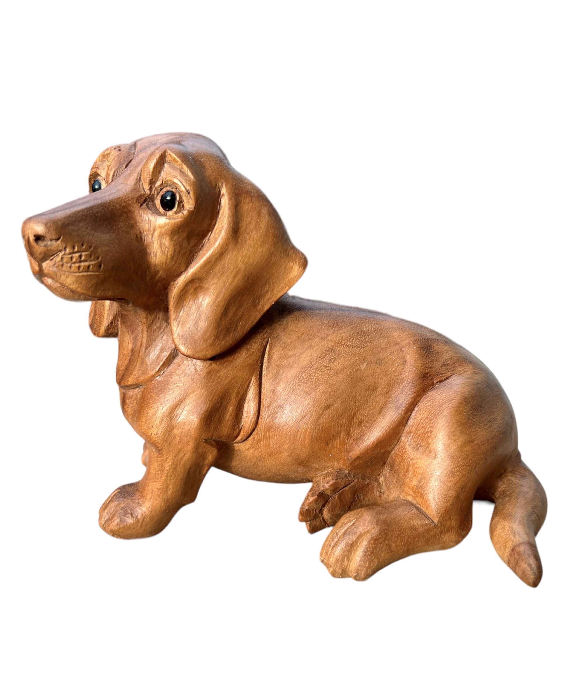 Wooden Daschund Dog Statue
